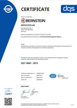 BERNSTEIN sustainability: ISO 14001 certificate of the company BERNSTEIN