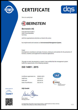 BERNSTEIN sustainability: ISO 14001 certificate of the company BERNSTEIN