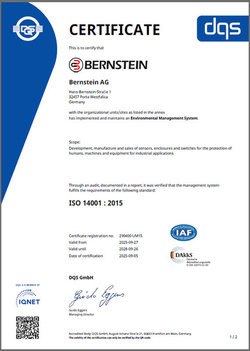 BERNSTEIN sustainability: ISO 14001 certificate of the company BERNSTEIN