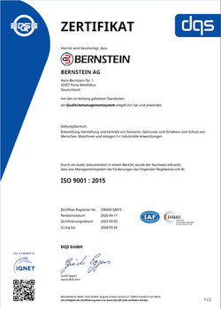 BERNSTEIN Nachhaltigkeit: ISO 9001 Zertifikat der Firma BERNSTEIN