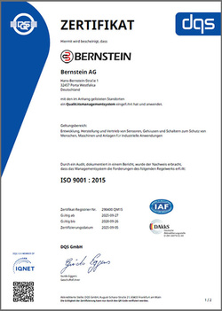 BERNSTEIN Nachhaltigkeit: ISO 9001 Zertifikat der Firma BERNSTEIN