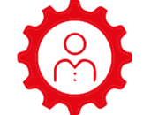 Red gear icon with a person in the middle
