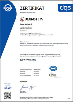 BERNSTEIN Nachhaltigkeit: ISO 14001 Zertifikat der Firma BERNSTEIN