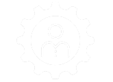 Red gear icon with a person in the middle