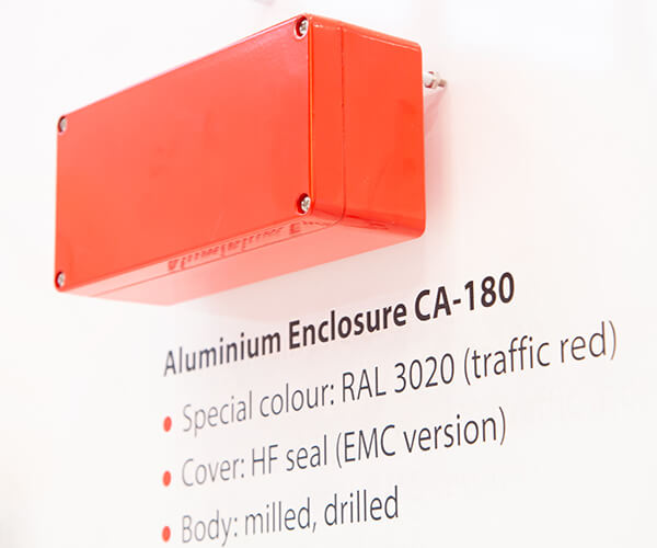Machined aluminium enclosure in red