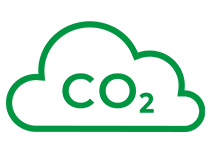 Grünes Icon in Form einer Wolke mit der Aufschrift CO2