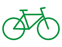 Green icon in the shape of a bicycle