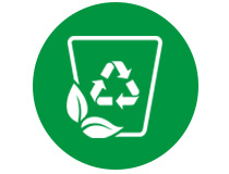 Ein Icon eines Eimers mit Recyclingsymbol in einem grünen Kreis