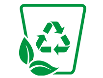 Green icon in the form of a waste bin with a recycling symbol