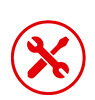 Rotes Icon in Form eines Kreises mit Schraubenschlüssel in der Mitte