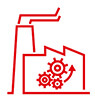 Rotes Icon in Form eines Fabrikgebäudes